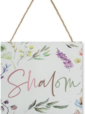 Shalom Floral Hanging Sign - Pastel Pink, Green, Purple